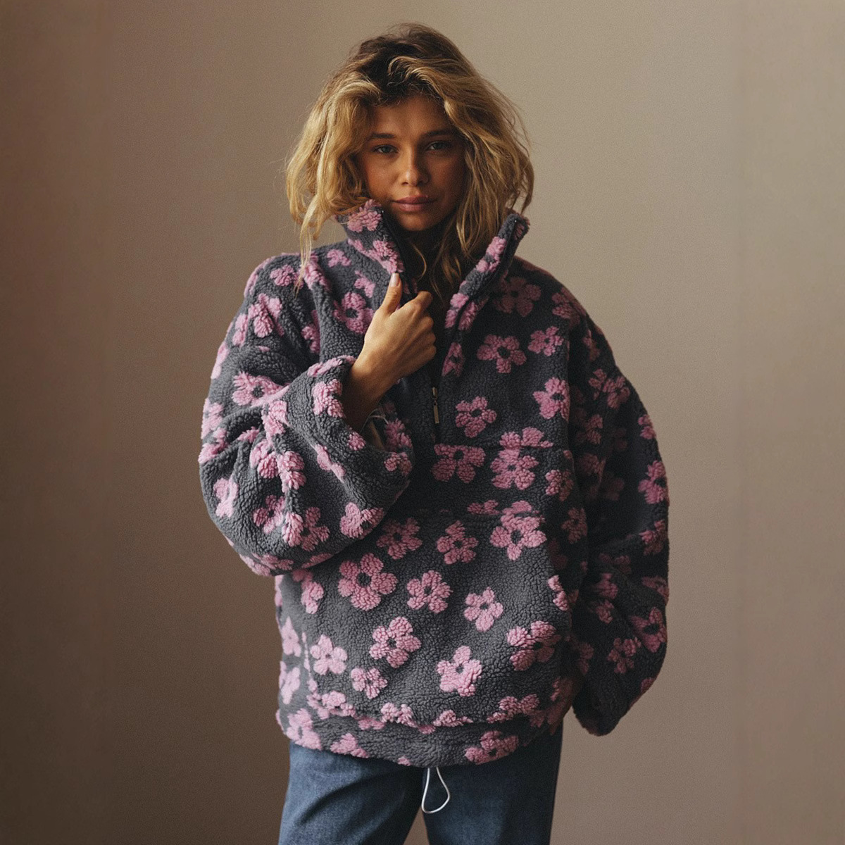 Plant Parent Hoodie - Damski sweter z polaru z kwiatowym